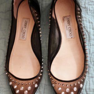 JIMMY CHOO Flats in brown with studs and rhinestones 9.5 M